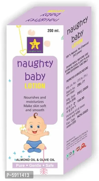 naughty baby moisturizing lotion with Almond oil, Aloevera and Shankhpushpi Pack of 2 ( 2x200ml)
