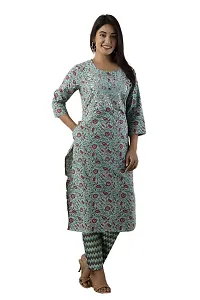 Tenor Trends Women's Cotton Straight Kurta With Pant (TNOR TRNDS 11-L, Multi-Coloured, Large)-thumb2