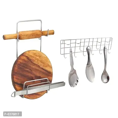 Useful Stainless Steel Chakla Belan Stand And Ladle Hook Rail / Wall Mounted Ladle Stand For Kitchen