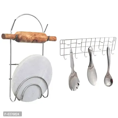 Useful Stainless Steel Chakla Belan Stand And Ladle Hook Rail / Wall Mounted Ladle Stand For Kitchen