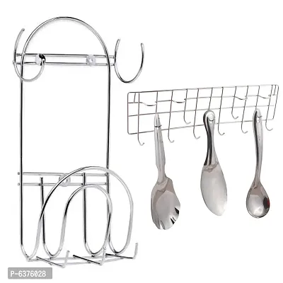 Useful Stainless Steel Chakla Belan Stand With Hook And Ladle Hook Rail / Wall Mounted Ladle Stand For Kitchen