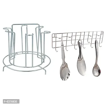 Useful Stainless Steel Glass Stand / Glass Holder And Ladle Hook Rail / Wall Mounted Ladle Stand For Kitchen