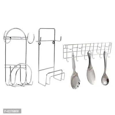 Useful Stainless Steel Chakla Belan Stand And Ladle Hook Rail Wall Mounted Ladle Stand For Kitchen
