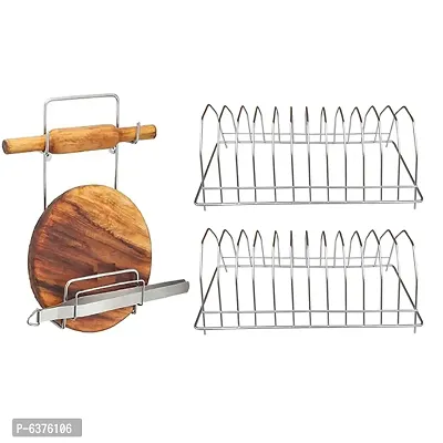 Useful Stainless Steel Plate Stand Dish Rack Steel Pack Of 2 And Chakla Belan Stand For Kitchen-thumb0