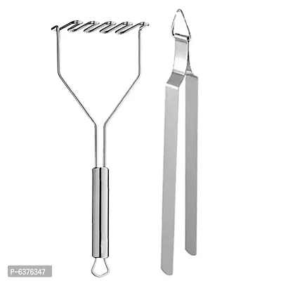 Useful Stainless Steel Potato Masher / Pav Bhaji Masher / Vegetable Masher And Roti Chimta / Cooking Tong For Kitchen