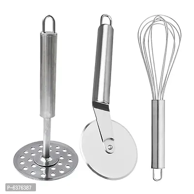 Useful Stainless Steel Egg Whisk Egg Beater And Potato Masher Pav Bhaji Masher Vegetable Masher And Pizza Cutter For Kitchen