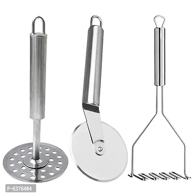 Useful Stainless Steel Pizza Cutter And Potato Masher / Pav Bhaji Masher / Vegetable Masher For Kitchen Tool Set-thumb0