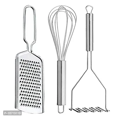 Oc9 Stainless Steel Cheese Grater/Coconut Grater  Egg Whisk/Egg Beater  Potato Masher/Pav Bhaji Masher for Kitchen Tool Set