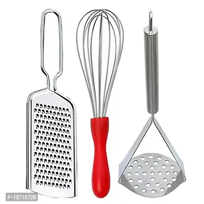 Oc9 Stainless Steel Cheese Grater/Coconut  Egg Whisk/Egg Beater  Potato Masher/Pav Bhaji Masher for Kitchen Tool Set-thumb0