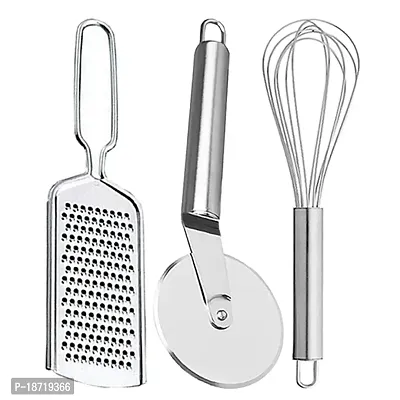 Oc9 Stainless Steel Cheese Grater/Coconut Grater  Pizza Cutter  Egg Whisk/Egg Beater for Kitchen Tool Set