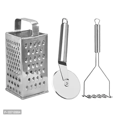 Oc9 Stainless Steel 8 in 1 Slicer/Grater  Pizza Cutter  Potato Masher/Pav Bhaji Masher for Kitchen