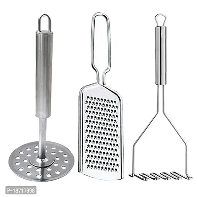 Oc9 Stainless Steel Cheese Grater / Coconut Grater  (Pack of 2) Potato Masher / Pav Bhaji Masher for Kitchen