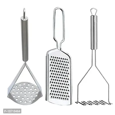 Oc9 Stainless Steel Potato Masher / Pav Bhaji Masher (Pack of 2)  Cheese Grater / Coconut Grater for Kitchen