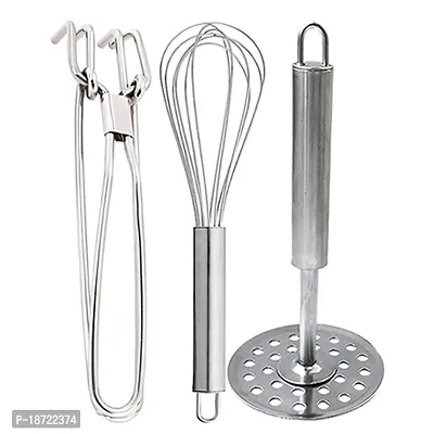 Oc9 Stainless Steel Utility Pakkad Kitchen  Egg Whisk/Egg Beater  Potato Masher Kitchen Tool Set (Design 12)