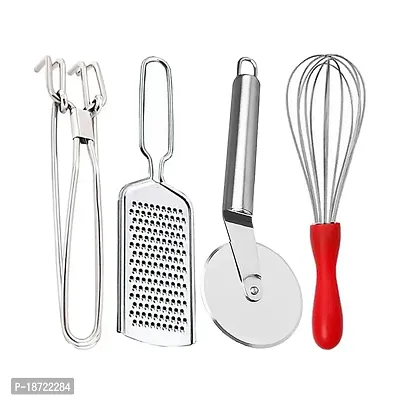 Oc9 Stainless Steel Pakkad/Utility Tong  Cheese Grater/Coconut Grater  Pizza Cutter  Egg Whisk/Egg Beater for Kitchen Tool Set