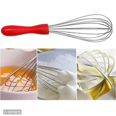 Oc9 Stainless Steel Plastic Handle Egg Whisk, Beater, Whisker  Vegetable Masher / Pav Bhaji Masher / Potato Masher  Cooking Tong Roti Chimta for Kitchen - Medium Size, Silver Color-thumb2