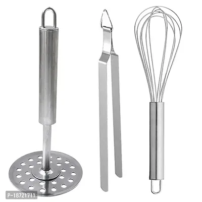 Oc9 Stainless Steel Potato Masher/Pav Bhaji Masher  Roti Chimta/Utility Tong  Egg Whisk/Egg Beater for Kitchen