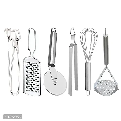 Oc9 Stainless Steel Pakkad/Utility Tong  Cheese Grater/Coconut Grater  Pizza Cutter  Roti Chimta  Egg Whisk/Egg Beater  Potato Masher/Pav Bhaji Masher for Kitchen Tool Set