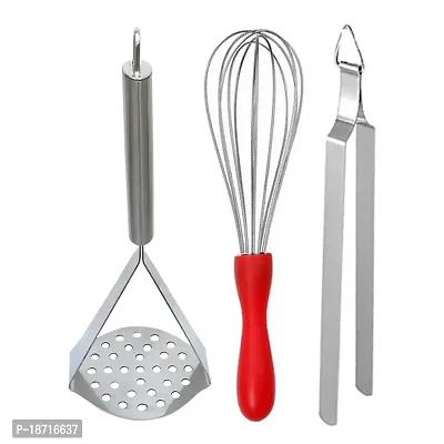 Oc9 Stainless Steel Egg Whisk/Egg Beater  Potato Masher/Pav Bhaji Masher  Roti Chimta for Kitchen-thumb0