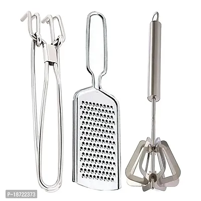 Oc9 Stainless Steel Pakkad/Utility Tong  Cheese Grater/Coconut Grater  Mathani/Hand Blender for Kitchen Tool Set