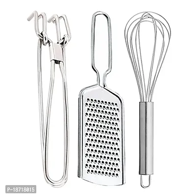 Oc9 Stainless Steel Pakkad/Utility Tong  Cheese Grater/Coconut Grater  Egg Whisk/Egg Beater for Kitchen Tool Set