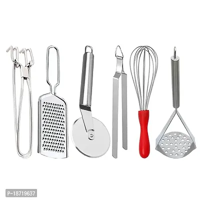 Oc9 Stainless Steel Pakkad/Utility Tong  Cheese Grater/Coconut Grater  Pizza Cutter  Egg Whisk/Egg Beater  Potato Masher/Pav bhaji Masher for Kitchen Tool Set