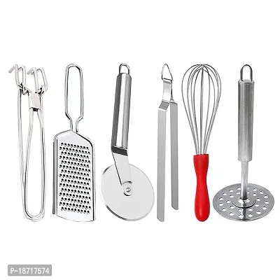 Oc9 Stainless Steel Pakkad/Utility Tong  Cheese Grater/Coconut Grater  Pizza Cutter  Roti Chimta  Egg Whisk/Egg Beater  Potato Masher/Pav Bhaji Masher for Kitchen Tool Set