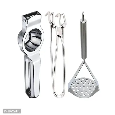 Oc9 Stainless Steel Lemon Squeezer/Hand Juicer  Utility Tong/Pakkad  Potato Masher for Kitchen Tool Set