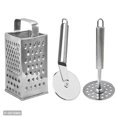 Oc9 Stainless Steel 8 in 1 Slicer/Grater  Pizza Cutter  Potato Masher/Pav Bhaji Masher for Kitchen-thumb0