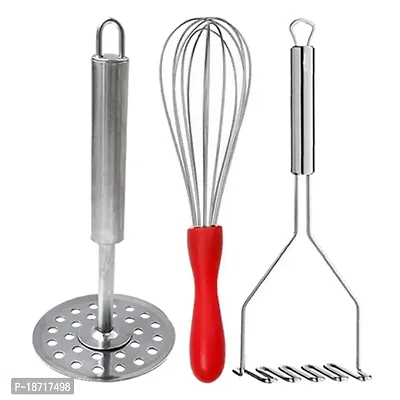 Oc9 Stainless Steel Plastic Handle Egg Whisk, Beater, Whisker  2 Vegetable Masher / Pav Bhaji Masher / Potato Masher Silver For Kitchen-thumb0