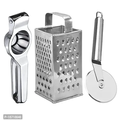 Oc9 Stainless Steel Lemon Squeezer  8 in 1 Grater/Slicer  Pizza Cutter for Kitchen Tool Set