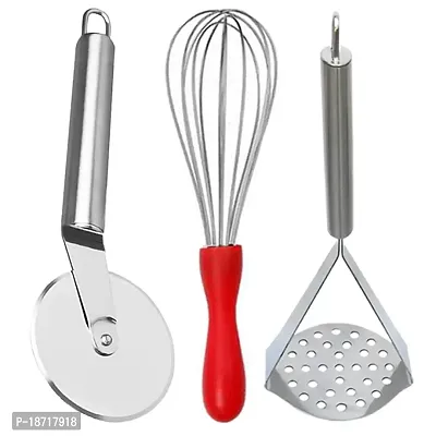 Oc9 Stainless Steel Pizza Cutter/Slicer  Egg Whisk/Egg Beater  Potato Masher/Pav Bhaji Masher for Kitchen