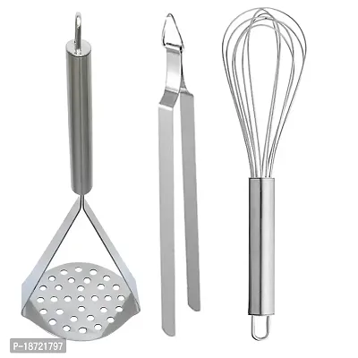 Oc9 Stainless Steel Potato Masher Tong Roti Chimta  Egg Whisk Beater for Kitchen Tool Set-thumb0