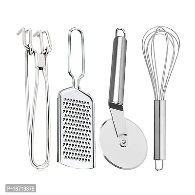 Oc9 Stainless Steel Pakkad/Utility Tong  Cheese Grater/Coconut Grater  Pizza Cutter  Egg Whisk Egg Beater for Kitchen Tool Set