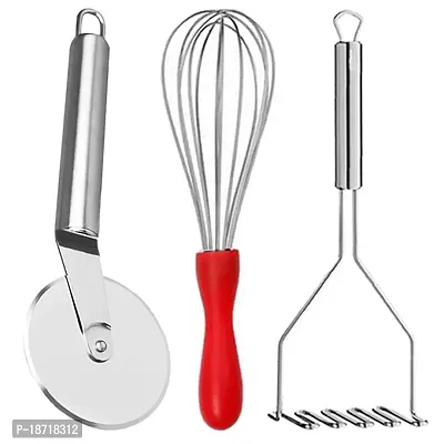 Oc9 Stainless Steel Potato Masher, Pizza Cutter, Egg Whisk for kitchen