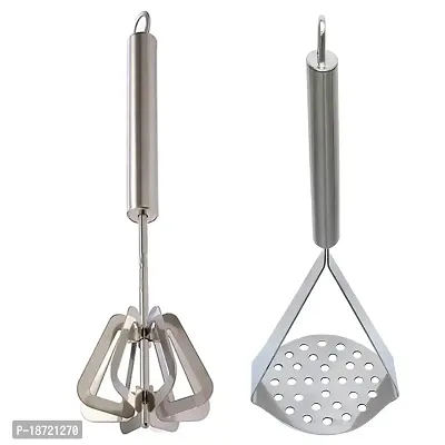 Oc9 Stainless Steel Mathani/Hand Blender  Potato Masher/Pav Bhaji for Kitchen Tool Set-thumb0