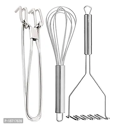 Oc9 Stainless Steel Utility Pakkad  Egg Whisk/Egg Beater  Potato Masher Kitchen Tool Set (Design 14)