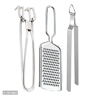 Oc9 Stainless Steel Pakkad/Utility Tong  Cheese Grater/Coconut Grater  Roti Chimta for Kitchen Tool Set