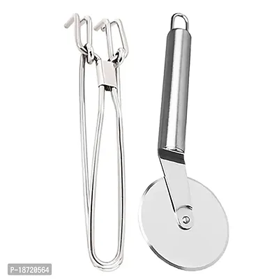 Oc9 Stainless Steel Utility Pakkad/Utility Tong  Wheel Pizza Cutter Kitchen Tool (Design 6)-thumb0