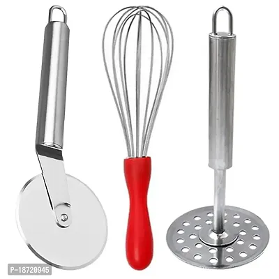 Oc9 Stainless Steel Wheel Pizza Cutter  Vegetable Masher / Pav Bhaji Masher / Potato Masher  Plastic Handle Whisk, Beater, Whisker for Kitchen