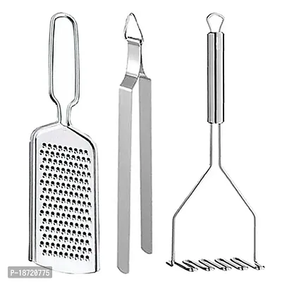 Oc9 Stainless Steel Cheese Grater/Coconut Grater  Roti Chimta/Utility Tong  Potato Masher/Pav Bhaji Masher for Kitchen Tool Set