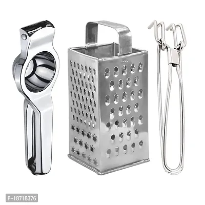 Oc9 Stainless Steel Lemon Squeezer/Hand Juicer  8 in 1 Grater/Slicer  Pakkad/Utility Tong for Kitchen Tool Set-thumb0