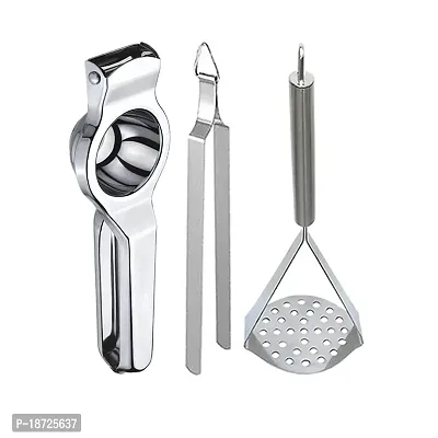 Oc9 Stainless Steel Lemon Squeezer/Hand Juicer  Roti Chimta  Potato Masher for Kitchen Tool Set