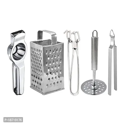 Oc9 Stainless Steel Lemon Squeezer  8 in 1 Grater/Slicer  Pakkad  Potato Masher  Roti Chimta for Kitchen Tool Set