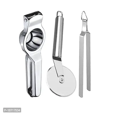 Oc9 Stainless Steel Lemon Squeezer  Pizza Cutter  Roti Chimta for Kitchen Tool Set-thumb0