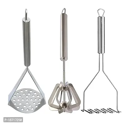 Oc9 Stainless Steel Hand Blender, Mathani, Ravai  2 Vegetable Masher/Pav Bhaji Masher/Potato Masher Silver Kitchen Tool Set