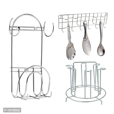 Oc9 Stainless Steel Glass Stand/Glass Holder  Chakla Belan Stand  Hook Rail for Kitchen Rack-thumb0