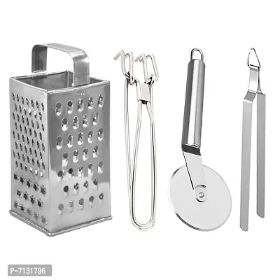 Oc9 Stainless Steel Grater  Pakkad  Pizza Cutter  Roti Chimta for Kitchen Tool Set