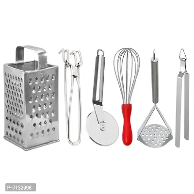 Oc9 Stainless Steel Grater  Pakkad  Pizza Cutter  Egg Whisk  Potato Masher  Roti Chimta for Kitchen Tool Set