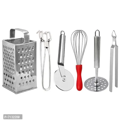 Oc9 Stainless Steel Grater  Pakkad  Pizza Cutter  Egg Whisk  Potato Masher  Roti Chimta for Kitchen Tool Set